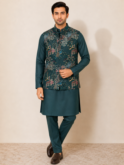 RAYSBOND Men's Ethnic Nehru Jacket GREEN