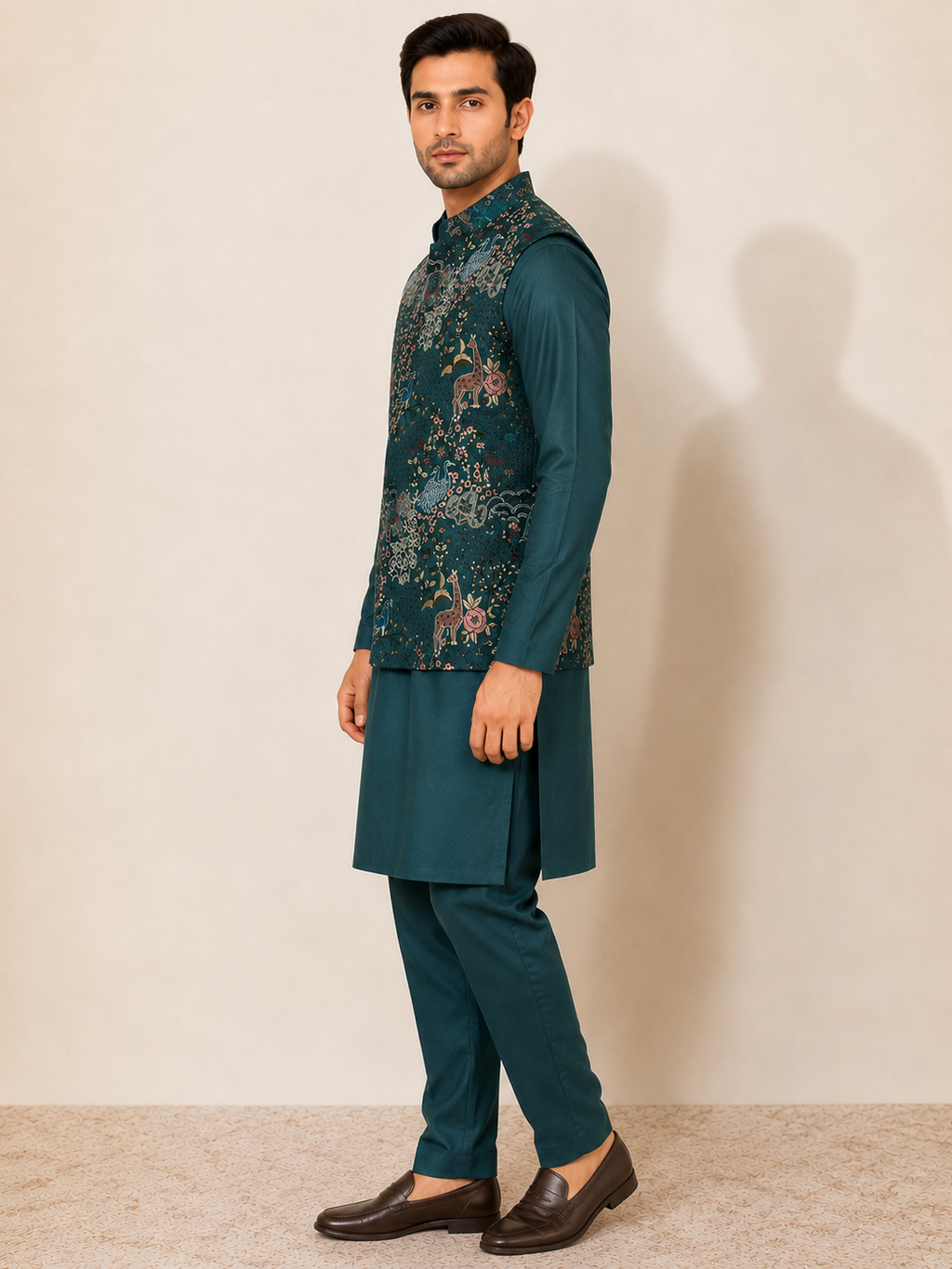 RAYSBOND Men's Ethnic Nehru Jacket GREEN