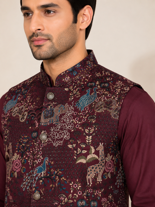RAYSBOND Men's Ethnic Nehru Jacket kurta maroon