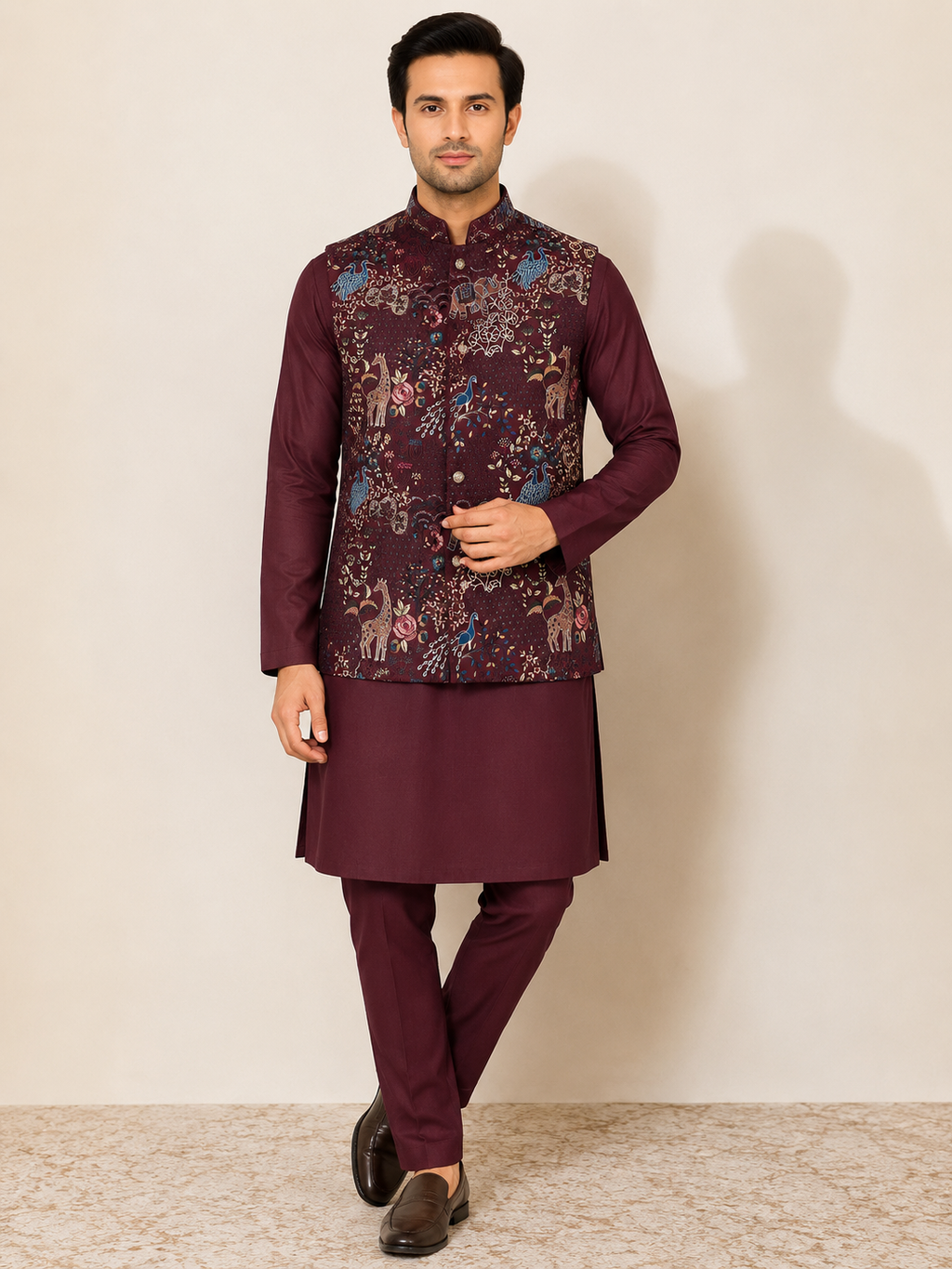 RAYSBOND Men's Ethnic Nehru Jacket kurta maroon