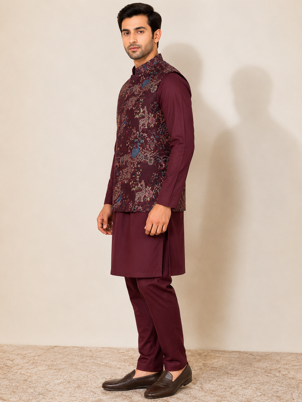 RAYSBOND Men's Ethnic Nehru Jacket kurta maroon