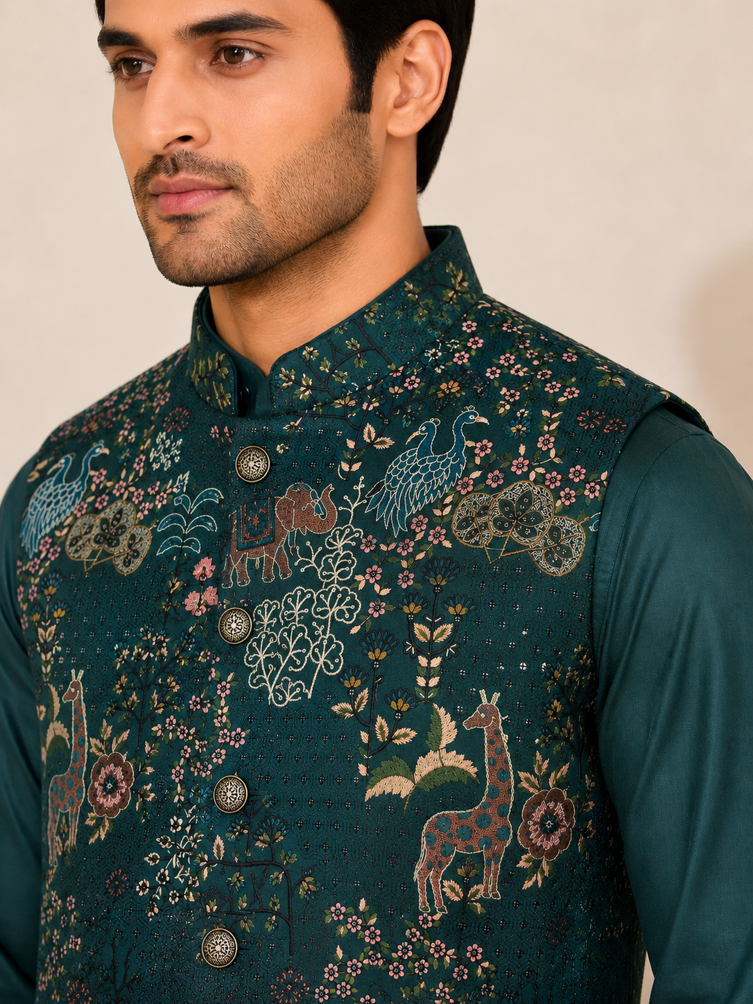 RAYSBOND Men's Ethnic Nehru Jacket GREEN