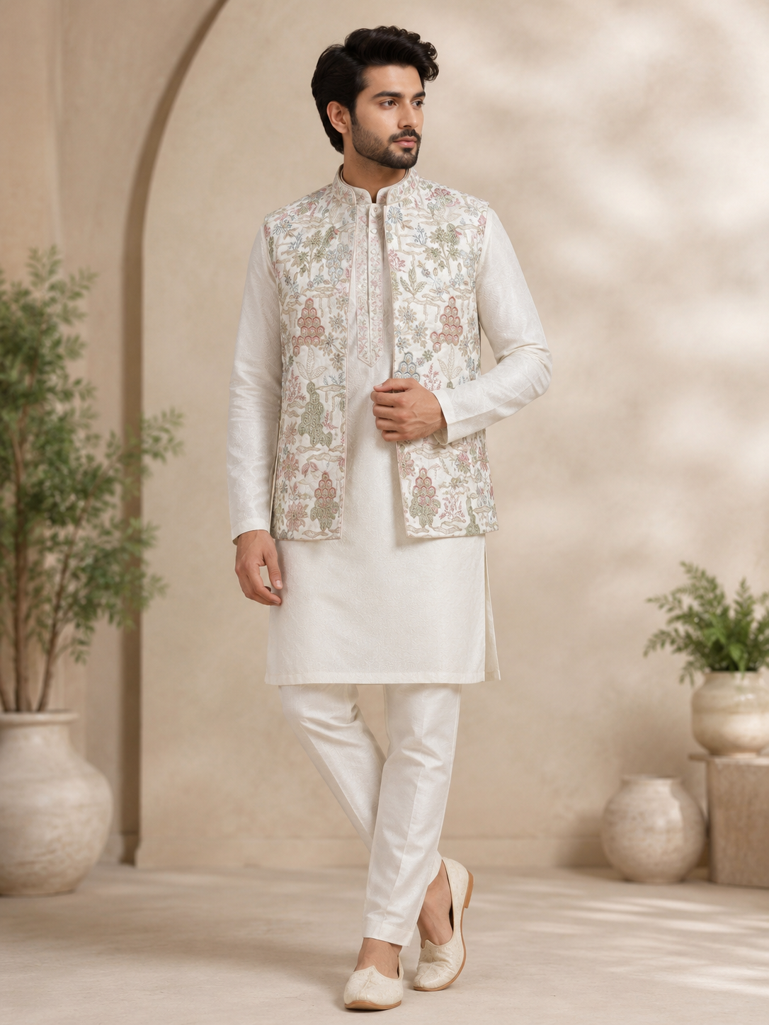 RAYSBOND Men’s Ethnic Nehru Jacket with Kurta Set – Wedding Wear