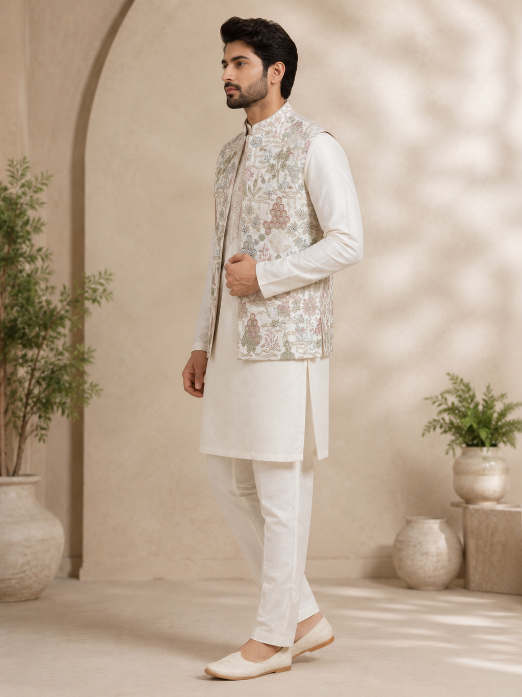 RAYSBOND Men’s Ethnic Nehru Jacket with Kurta Set – Wedding Wear