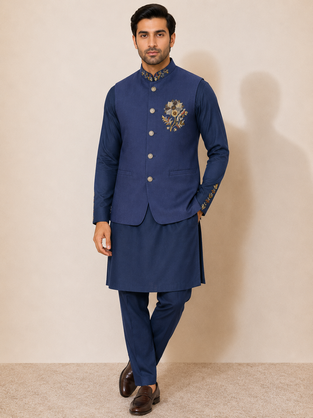 RAYSBOND Men's Ethnic Nehru Jacket Kurta Set BLUE