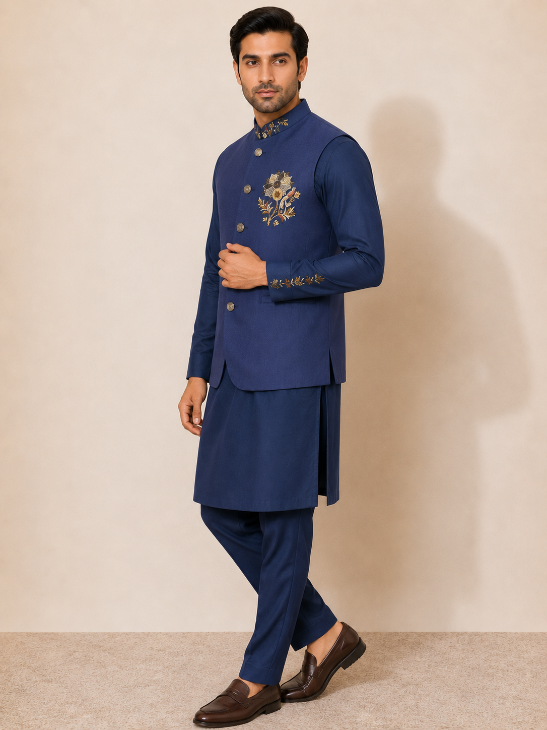 RAYSBOND Men's Ethnic Nehru Jacket Kurta Set BLUE