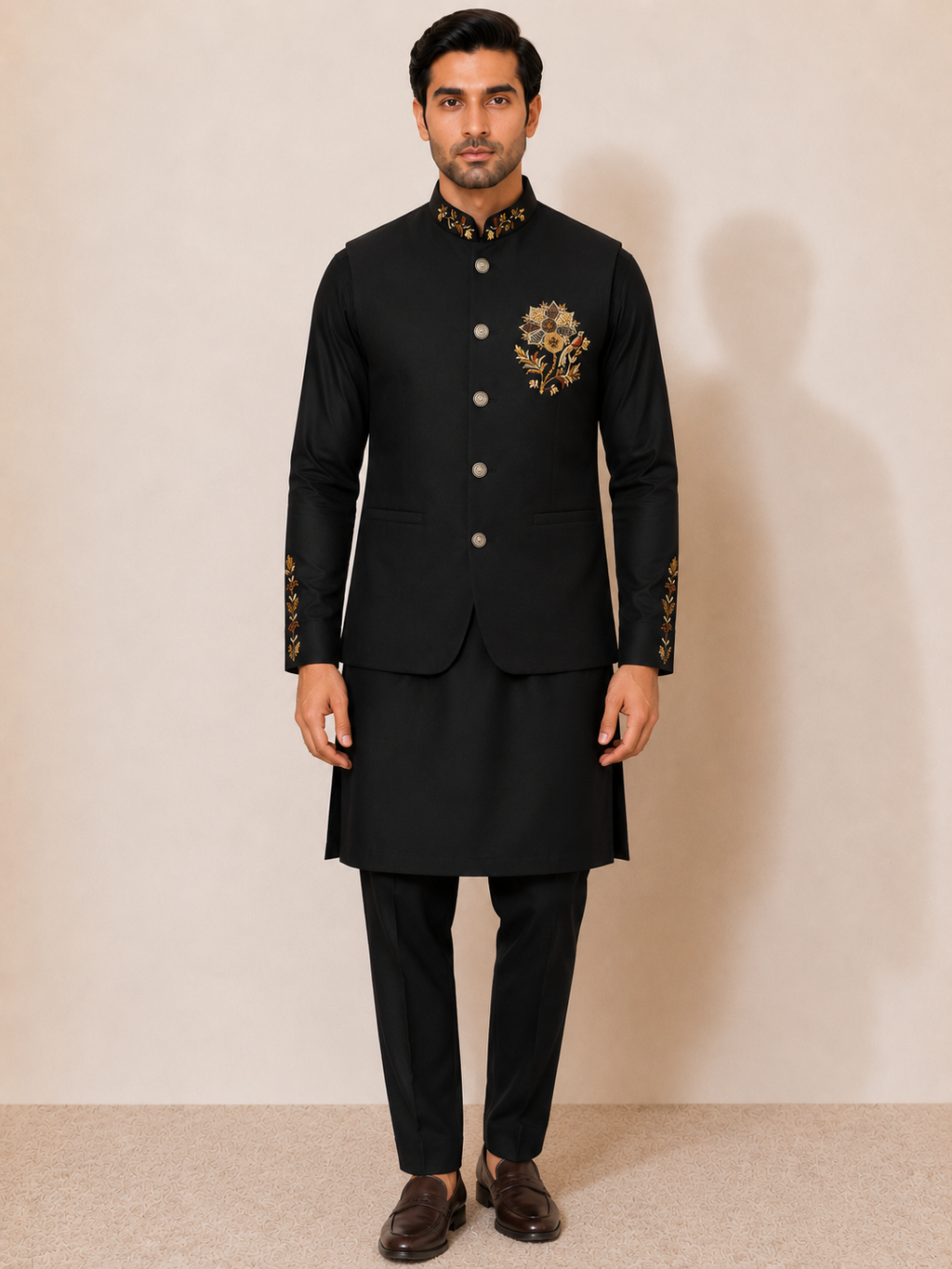 RAYSBOND Men's Ethnic Nehru Jacket Kurta Set BLACK